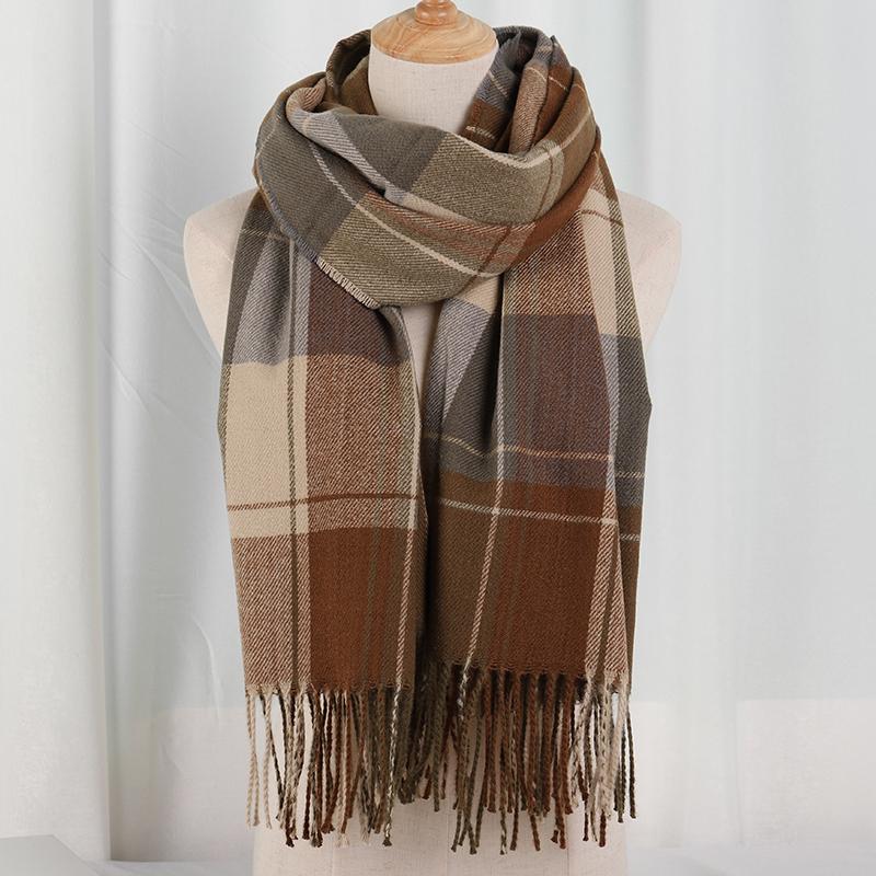 Plaid Long Scarf Winter Warm Cashmere Women Pashmina Foulard Bandana Scarves Female Luxury Hijab Tassel Shawl Wraps  Pareo