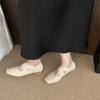 Leather Mary Jane women's 2025 new cross-band pleated square head retro thick heel ballet shoes outer single shoes