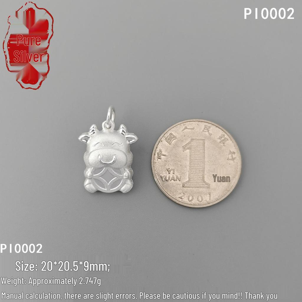 Sterling Silver Lucky Money Cow Pendant with Handmade Woven Rope