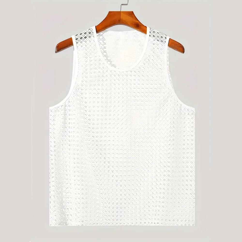 

American Style Fashion Men Vacation Style Hollow Mesh Vests Sexy Casual Summer Male Sleeveless Tank Tops S белый