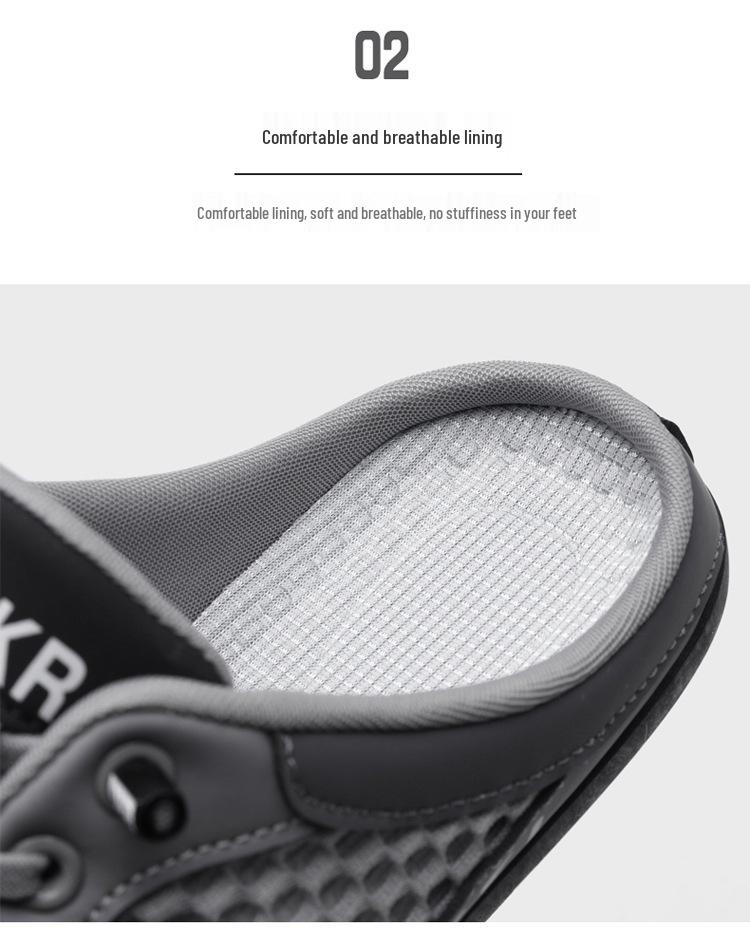 Cross-Border Men's Plus Size 2024 Summer Baotou Cool Slippers: Casual, Breathable Beach Mesh Shoes
