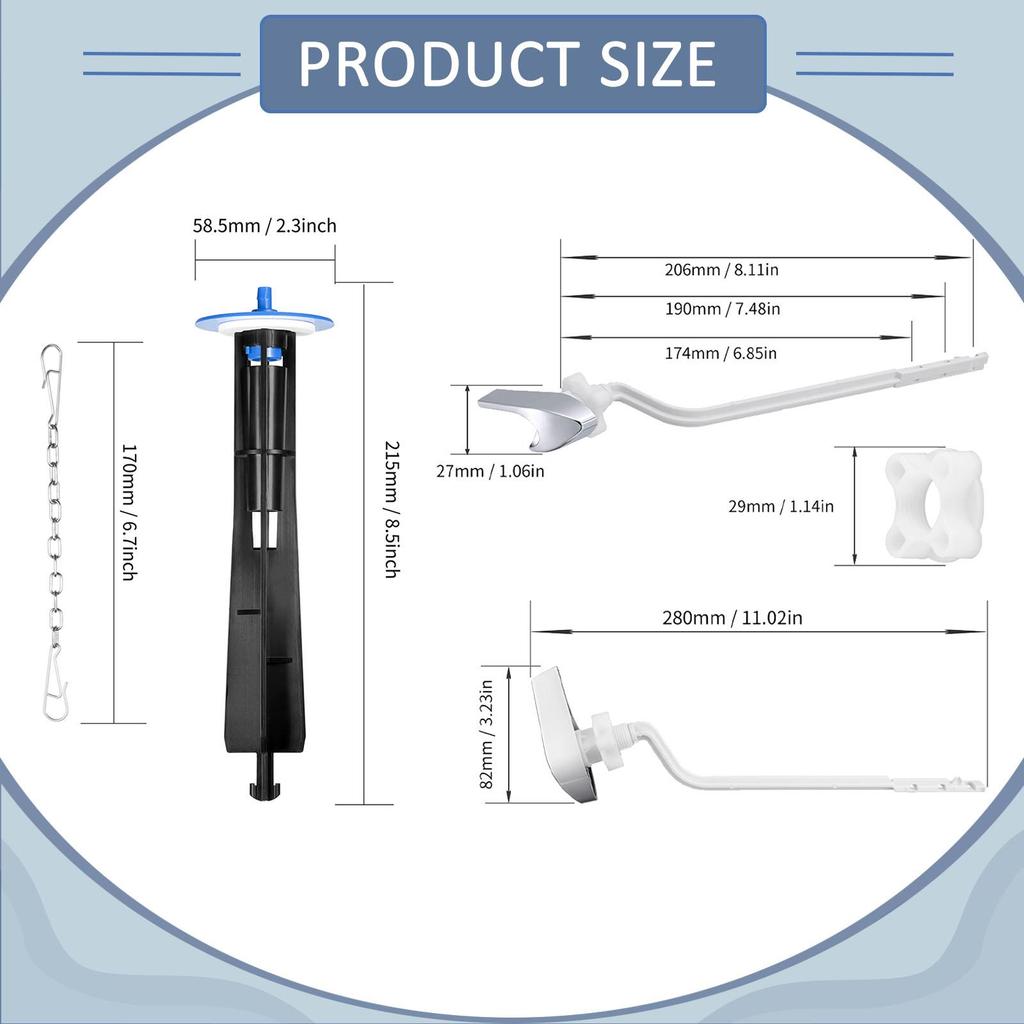 Toilet Flush Handle Replacement Kit with Chain High Performance Tank Repair for GP1229656 K-118899