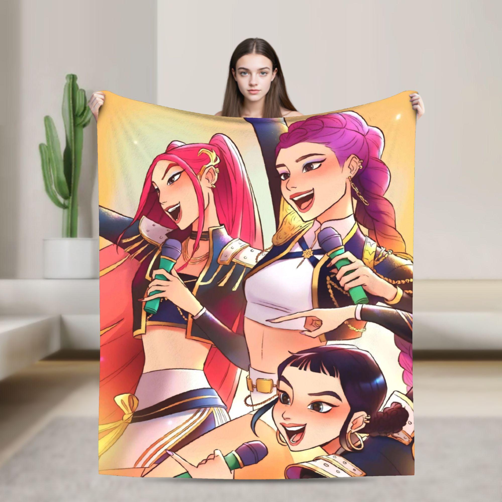 Demon KPop Golden Blanket  Warm Soft Funny Plush Throw Blanket For Students Outdoor Flannel Bedspread Bed Cover 30x40in