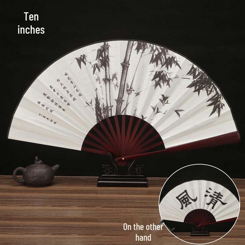 10-Inch Handmade Chinese Style Folding Fan: Custom Men's Hanfu Disco Fan