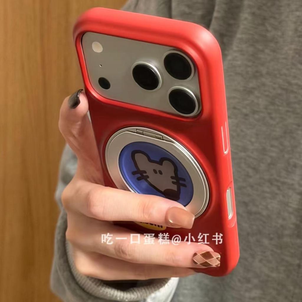 Red Background Blue Circle Mouse 360 Rotating Bracket Apple 17promax Mobile Phone Case Iphone1615