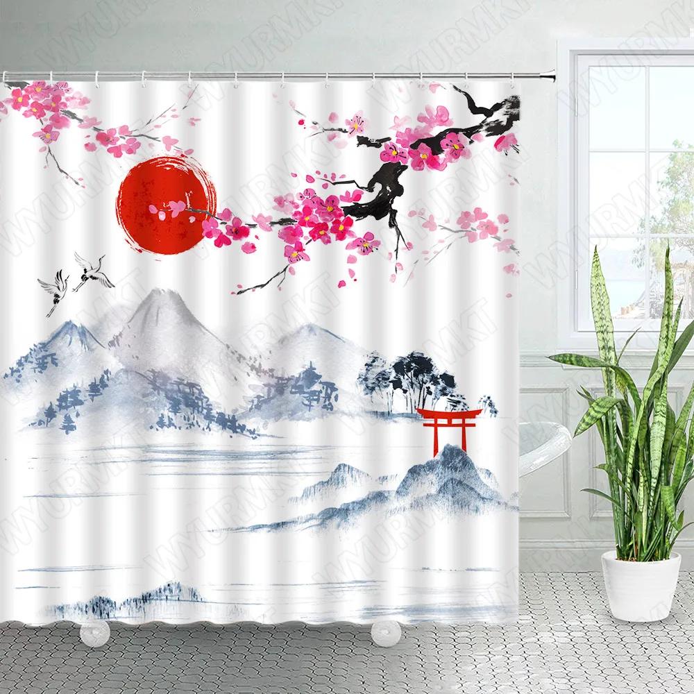 Abstract Mid Century Shower Curtains Boho Arch Sun Beige Modern Minimalistic Home Bathtub Bathroom Curtain Fabric Decoration Set