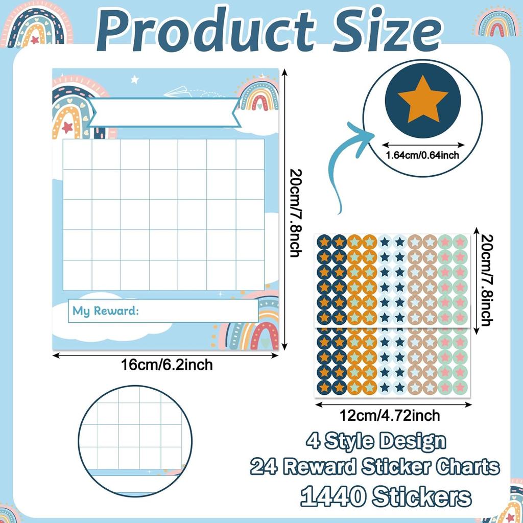 40 PCS Boho Reward Sticker Charts Rainbow Behavior Incentive Sticker Chart Classroom Stickers Chart for Kids Colorful Star Stickers Charts for Kids