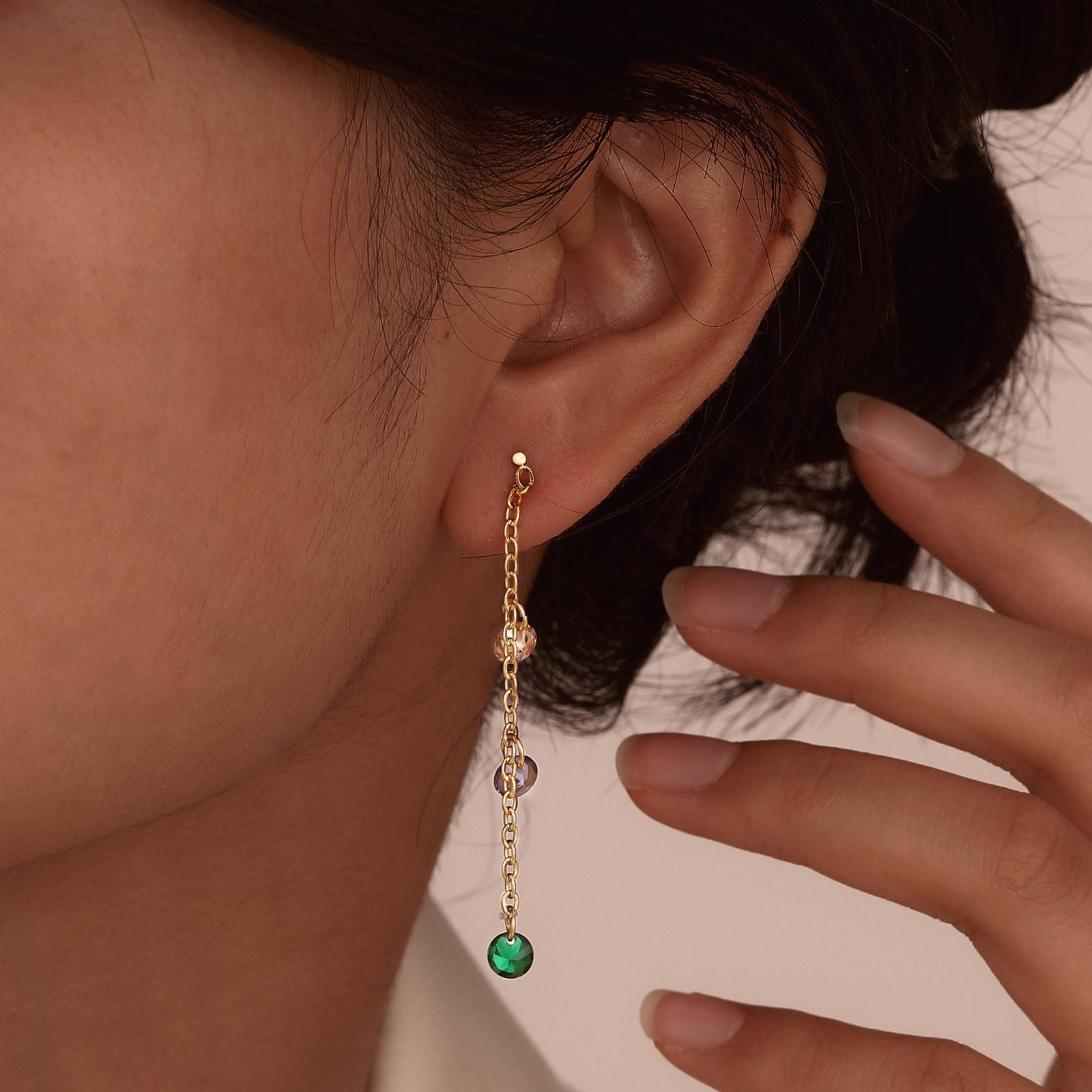 Sparkling Zirconia Dangle Chain Earrings for Women, Stainless Steel Long Chain Drop Earrings Jewelry золотой