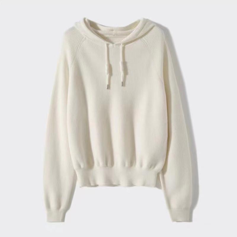 Hoodie age-reducing striped drawstring knitted sweater women's autumn and winter simple temperament versatile casual style sweater tide