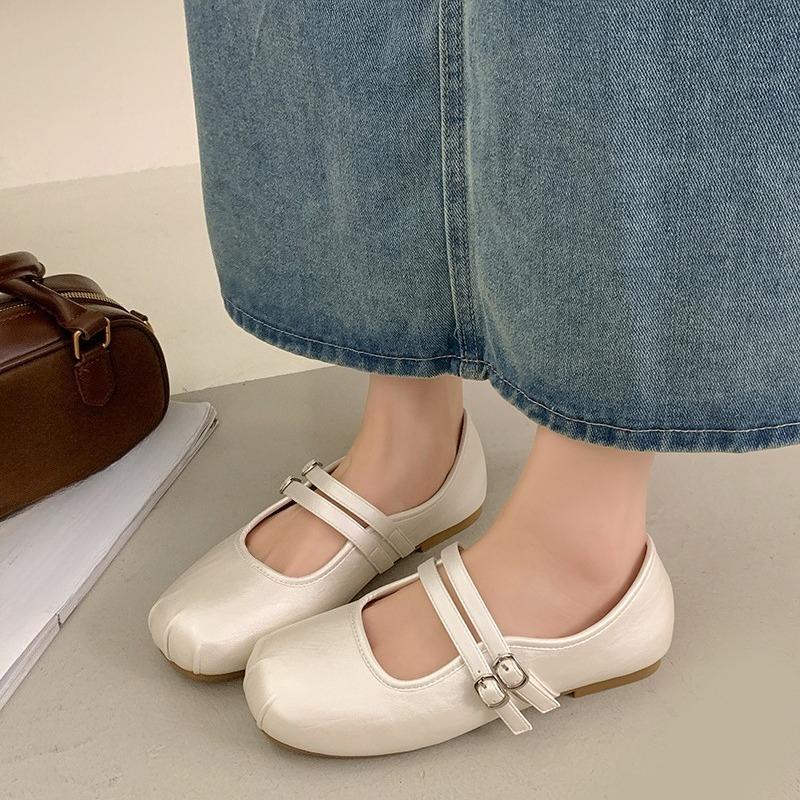 

Fashion 2025 New Women Flats Fashion Square Toe Shallow Mary Jane Shoes Soft Casual Ballet Shoes for Women Multicolor Shoes 35 серебряный