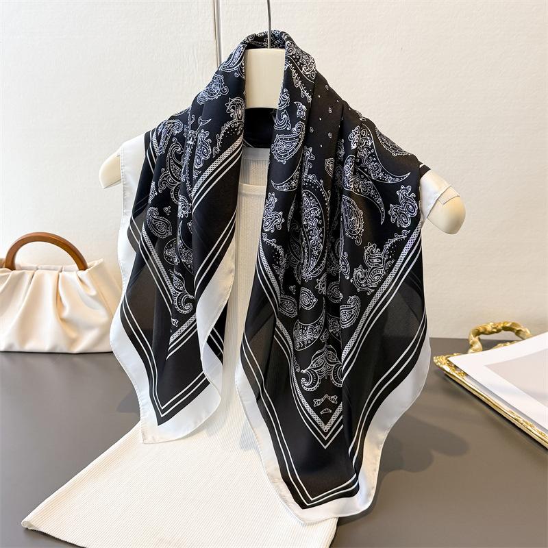 New Paisley Print Square Scarf For Women Soft Satin Wraps Neckerchief Female Hair Bands Ribbon Headband Bandana