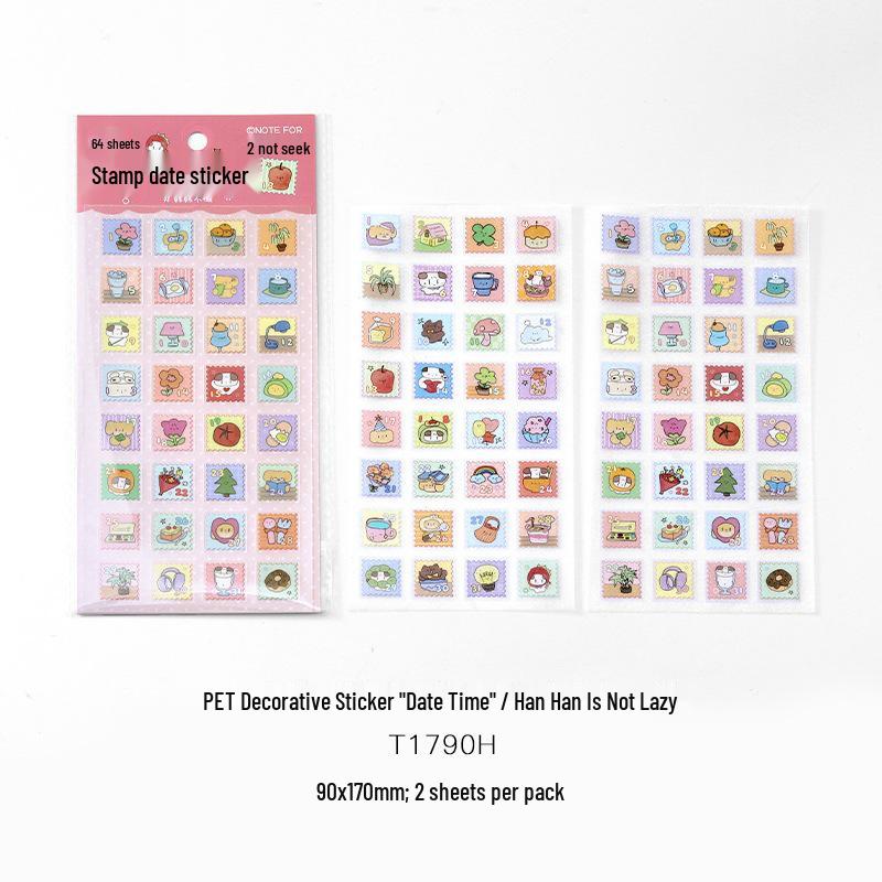 Stamp Glitter Sand PET Stickers: Cute Korean Style for Planners