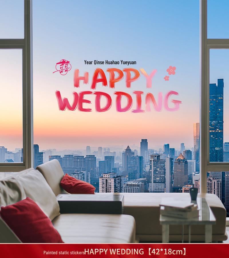 Xi Character Flocked Wedding Window Clings for Living Room Decoration