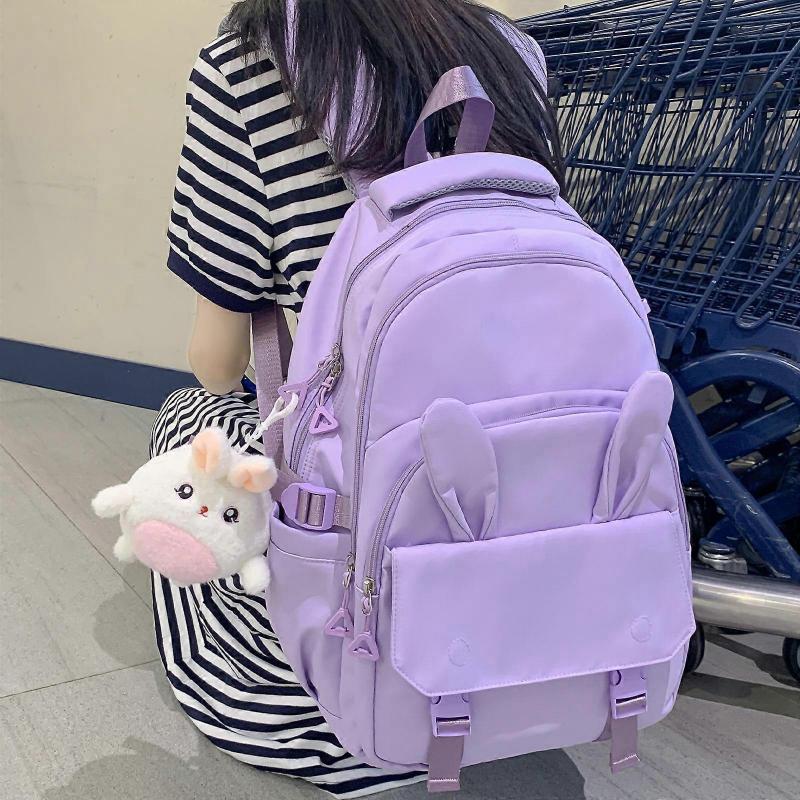 Cartoon Ear Rucksack Student Campus School Bag with Multiple Pockets Large Capacity Laptop Backpack for Women Teenagers  Purple