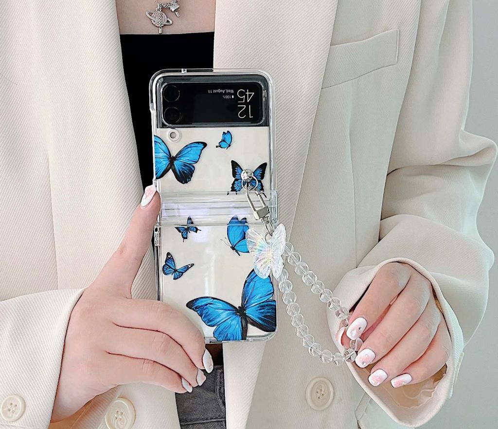 Ins Butterfly Cow 3d Bracelet Cute Cartoon Clear Couple Phone Case For Samsung Galaxy Flip3 Flip4 Z Flip 3 4 5g Back Cover Capa