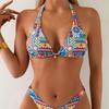 Geometric Print Halter Tie Two Piece Bikini Stylish For Summer Beach Holiday