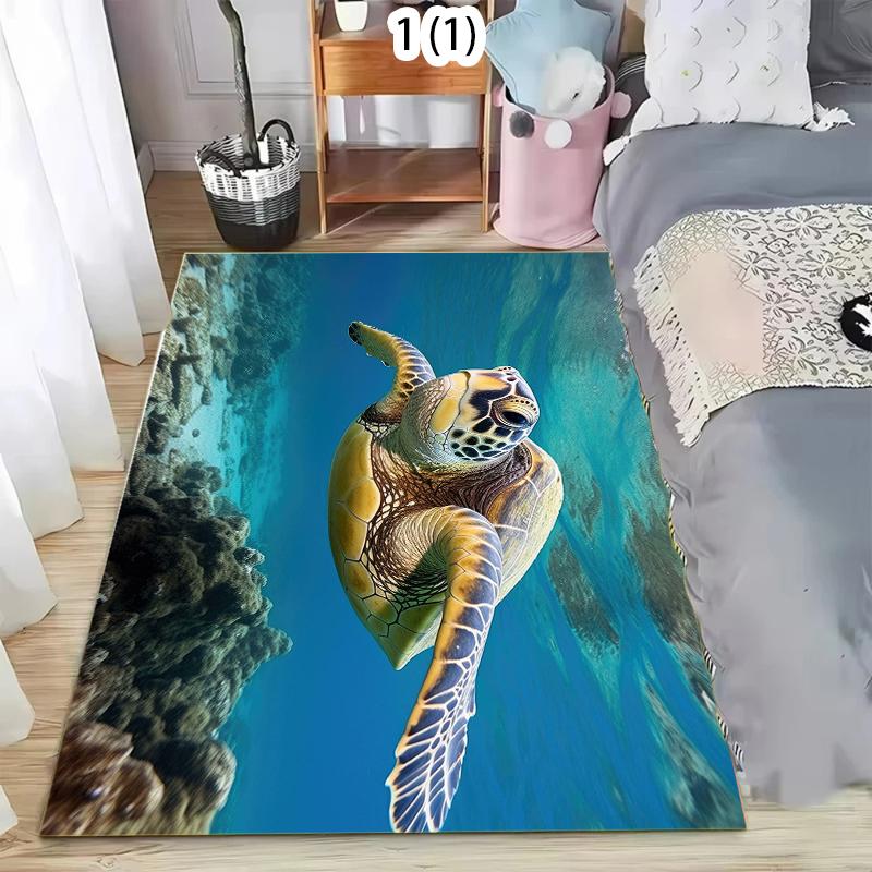 Vivid Underwater Sea Turtle Pattern Area Rug Coastal Style Non-Slip Decorative Carpet for Living Room Bedroom Kids Room