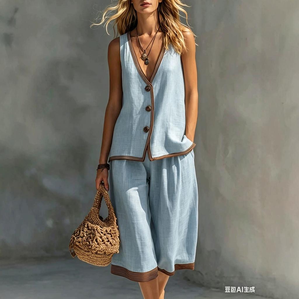 2026 Cross-border Exclusive Women's Summer Casual Solid Color Vacation Style Button Vest Cardigan and Shorts Set for Europe and America