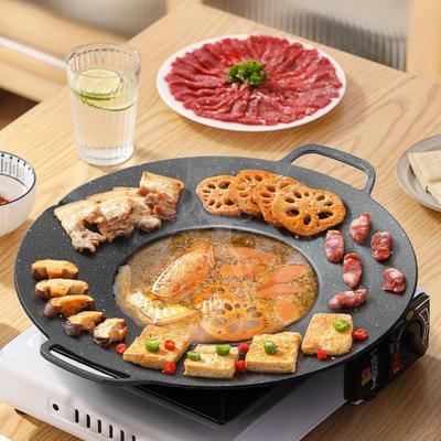 Griddle Pan Round Home Cookware Aluminum Alloy Grill Pan with Handles for Indoor Outdoor Camping BBQ Family Dining Picnic Travel