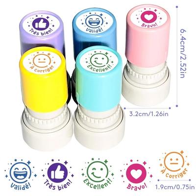 5Pcs/Set French Teacher Seal Stamp Automatic Inking Round French Seal Praise Homework Correcting Stationery Encourage Students