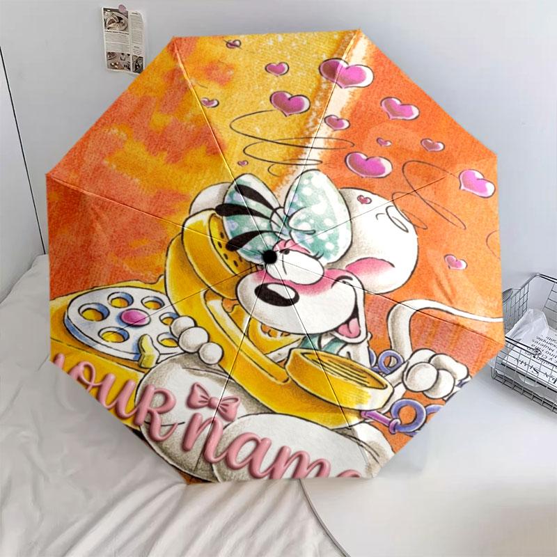 1 PC Automatic Folding Umbrella - Diddl Custom Name Pattern, Portable & Foldable Design with 8 Ribs, Christmas Birthday Gifts