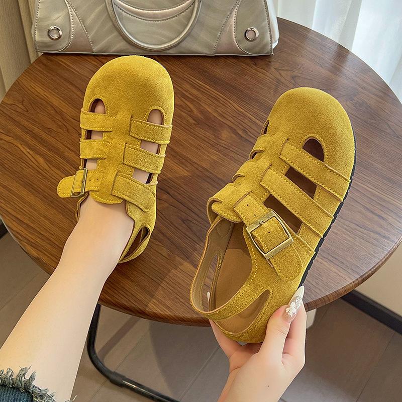 

Retro niche hollow bag head half slippers women s 2025 wear comfortable one-pedal thick-soled ugly cute casual Birkenstocks 35 жовтий