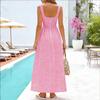 Women Casual Loose Fit Sleeveless Dress Square Neck A-Line Long Maxi Dress with Checkered Pattern Summer Sundress