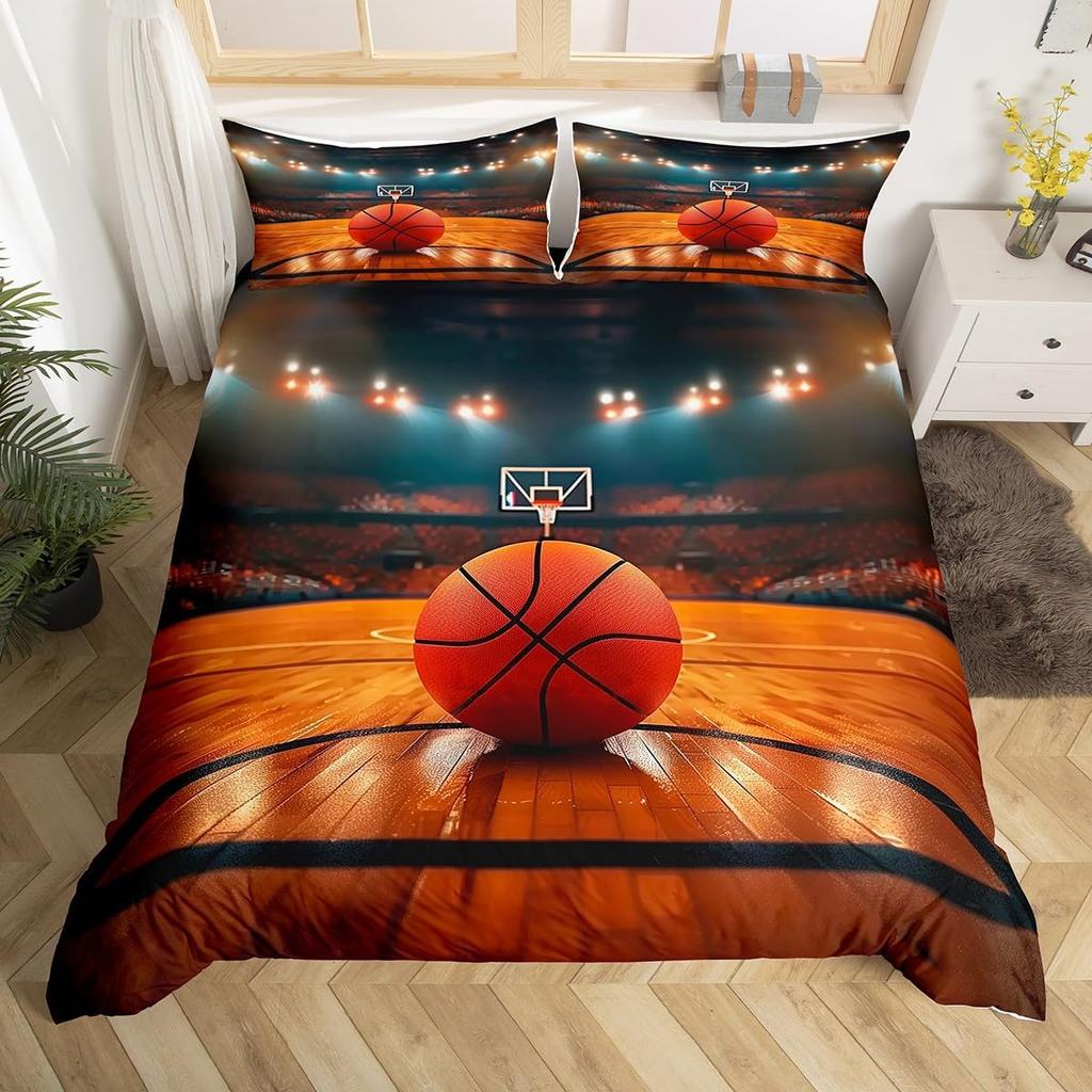 Basketball Bettwäschebezug Ball Sport Thema Basketballplatz Bettwäsche Set Einzelbett Queen Basketball Steppdeckenbezug für Jungen Mädchen Zimmer Dekoration