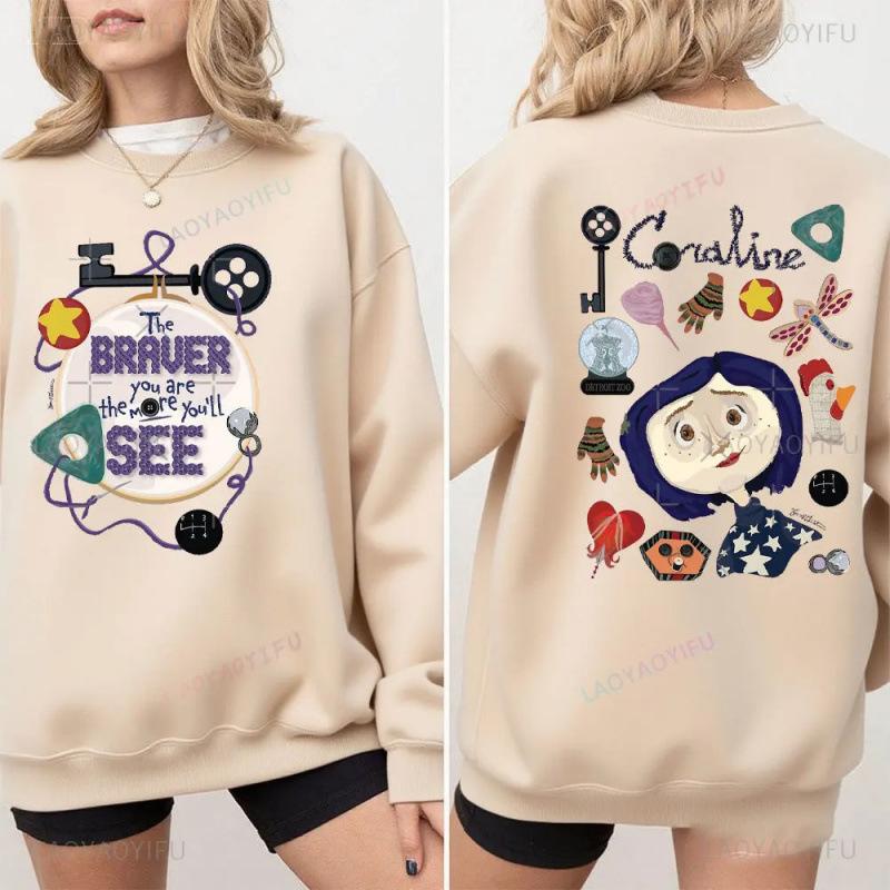 Coraline Themed Cartoon Character Print Hoodie