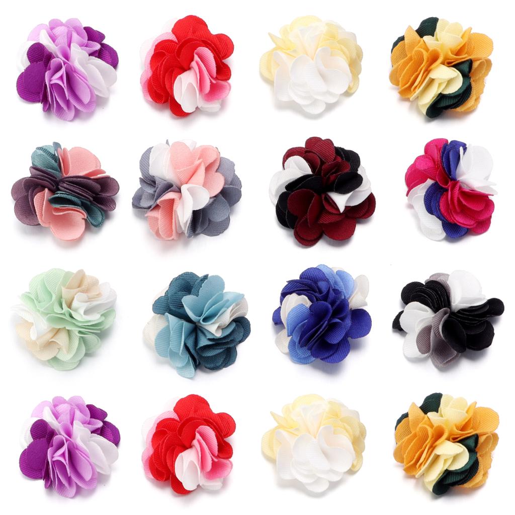 10pcs 2.5cm Cloth Fabric Flower Three Colors Handmade Artificial Flowers For DIY Wedding Party Clothing Headwear Decor Supplies