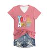 Summer V-neck 3D Letter Printed Top Fashionable Casual Short Sleeved Women's T-shirts