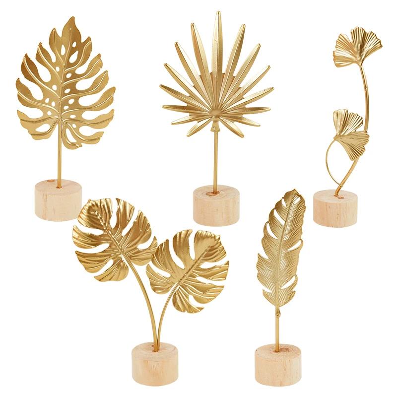 Goldenes Ginkgoblatt Feder Dekoration Kreatives Licht Luxus Metallhandwerk Ornament Desktop Pflanzen Skulptur Heim Büro Party Dekor