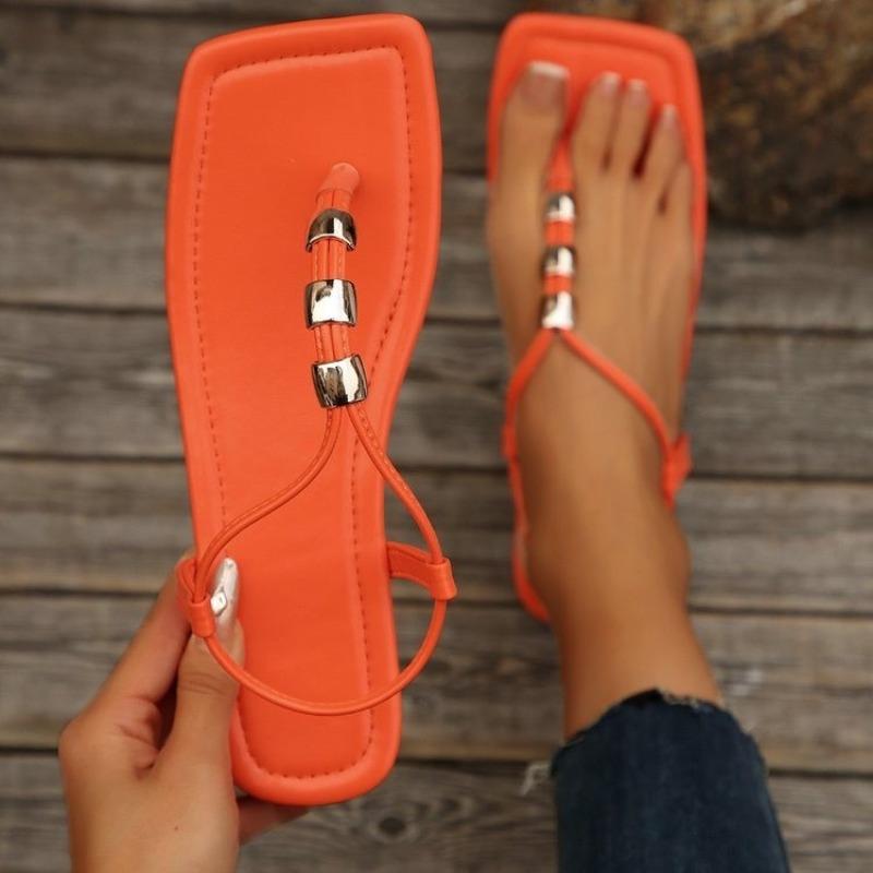 Sko for kvinner 2025 Tåseparator Damesandaler Plussstørrelse Fritidssandaler Kvinner Snøring Perler Firkanttå Slipp på Flate sko Kvinne