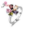 925 Silver Women's Floral Ring with Colorful Crystal for Wedding and Party