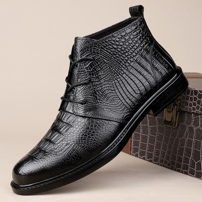Chaussures pour Homme à Lacets Motif Crocodile Bottes de Moto pour Homme Bottines en Cuir Véritable Bottines Élégantes pour Homme Bottes de Neige d'Hiver en Peluche pour Homme