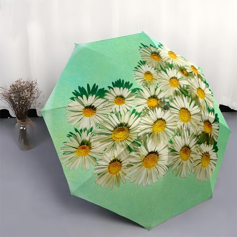 1pc Daisy Heart Automatic Folding Umbrella, Heavy Duty 8 Rib Iron Frame,  Suitable for Travel, Daily Use, Birthday, Decor Gift  52