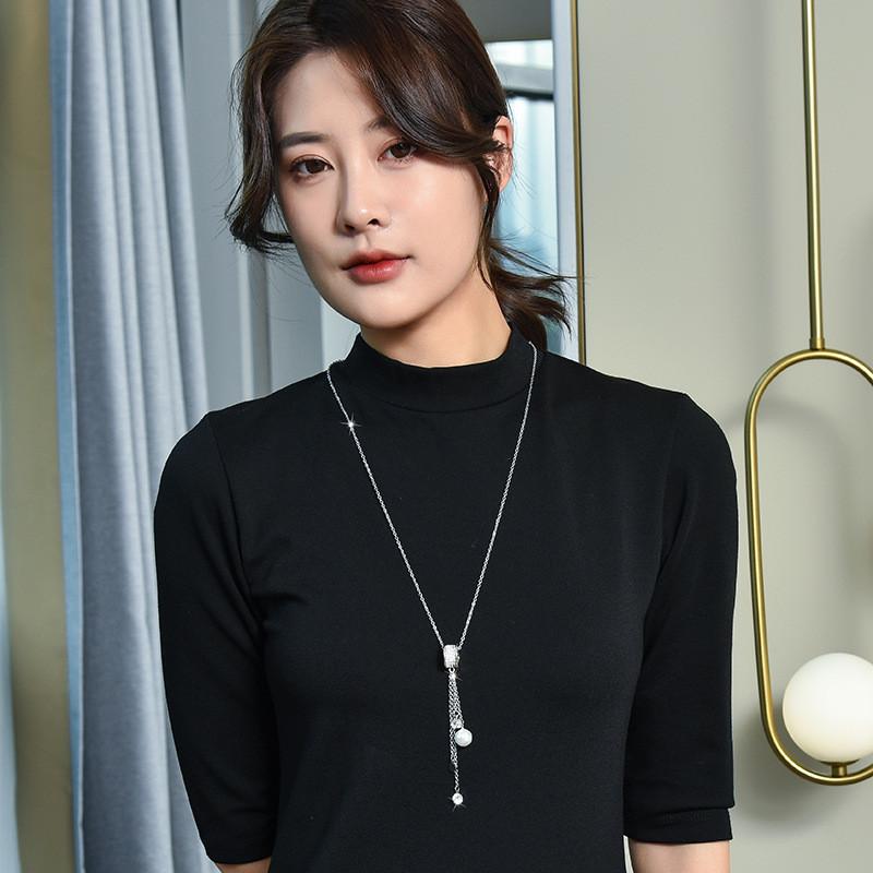 Stylish Long Pendant Sweater Chain For Women With Geometric Design And Crystal Accents