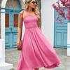 Women Summer Long Dress Casual Elastic Sleeveless Mid-calf Solid Color Sundress