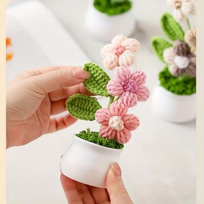 DIY țesute manual Mini ghiveci de flori trandafir birou desktop plante ornamentale ghiveci ață de lână produs finit decorare casă