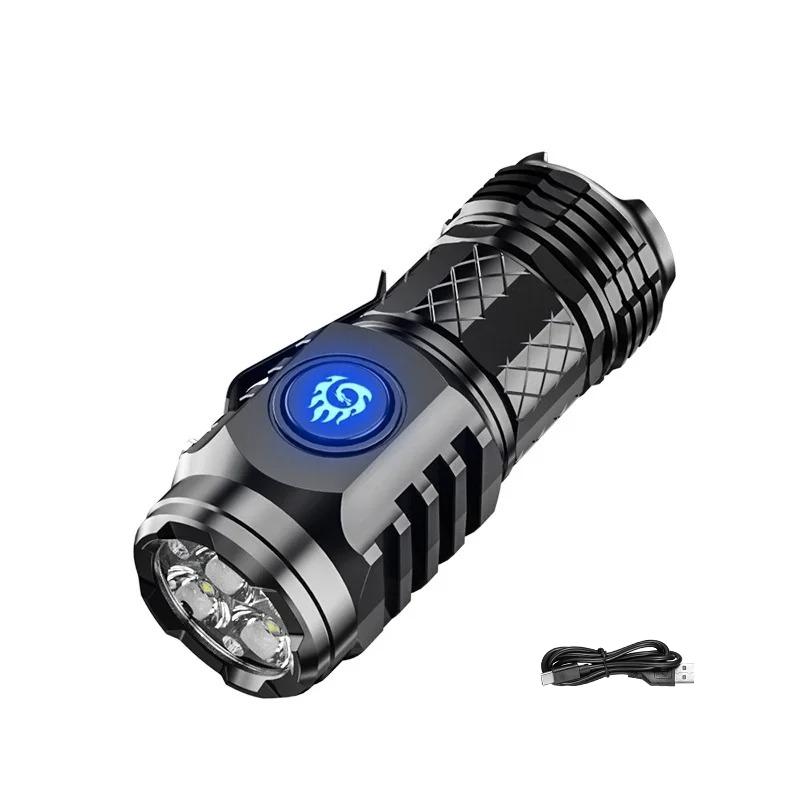 High Strong Power LED Flashlight Built-in Battery Type-C Rechargeable with Pen Clip Torch Outdoor Camping Emergency Lantern