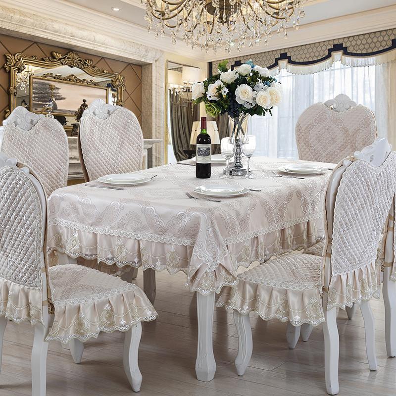 High-End Leinen Spitze Tischdecke Tischläufer Stuhlhusse Hochwertige Stickerei Jacquard Rechteckig Europäische Küchentischdecke A