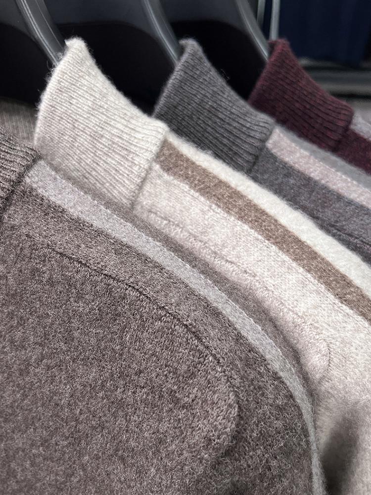 Hengyuanxiang Men's 100% Pure Wool Half-Zip Crew Neck Sweater - 2025 Autumn/Winter Warm Knitwear
