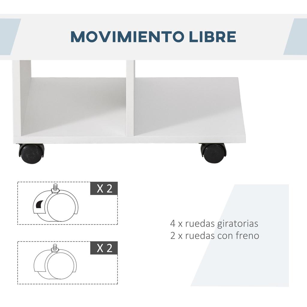 Side Table With Wheels C Shaped Sofa Table With Open Shelves For Living Room 45x35x58 Cm White