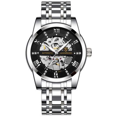 Tevise Men's Skeleton Watch Silver Stainless Steel Waterproof Automatic Luminescent Diamond Roman Numerals Dial Watch Gold Blue