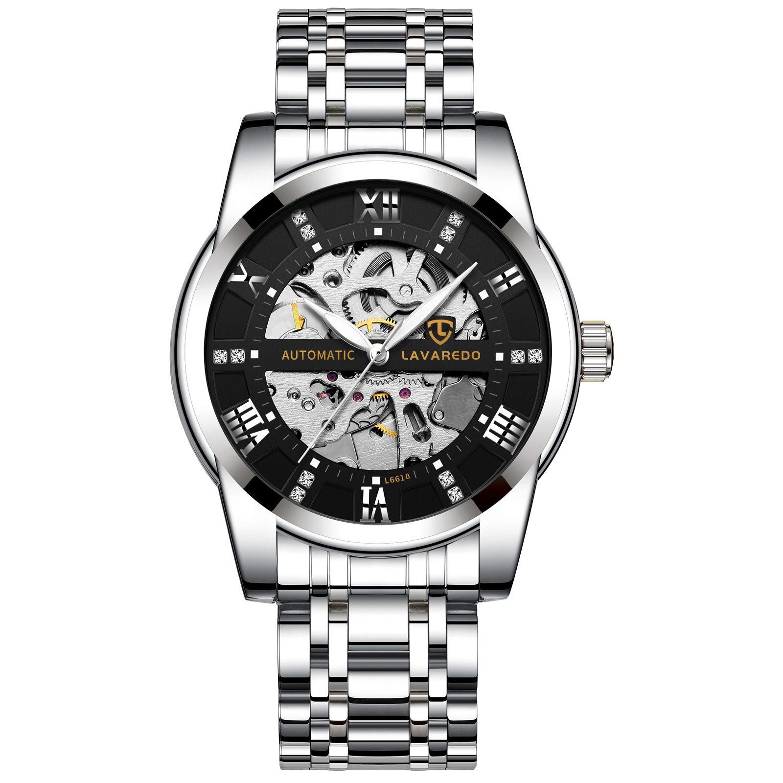 

Tevise Men s Skeleton Watch Silver Stainless Steel Waterproof Automatic Luminescent Diamond Roman Numerals Dial Watch Gold Blue