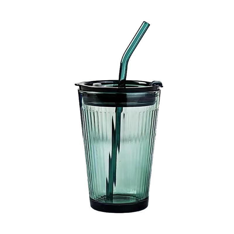 Striped Glass Tumbler with Lid and Straw