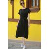 Women's Black Elastic Waist Tied Dress Arm-18y001133
