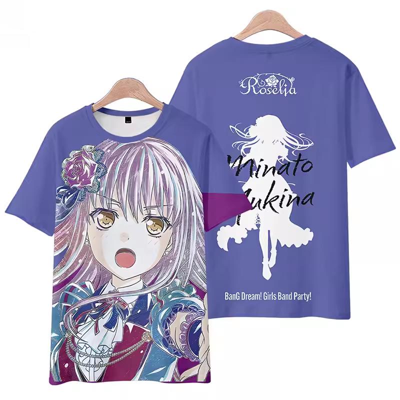 Roselia Anime Tee 2025 New BanG Dream Girl Band All Role Playing 3D Print T-shirt Summer Men Women Harajuku Short Sleeve Y2k Top