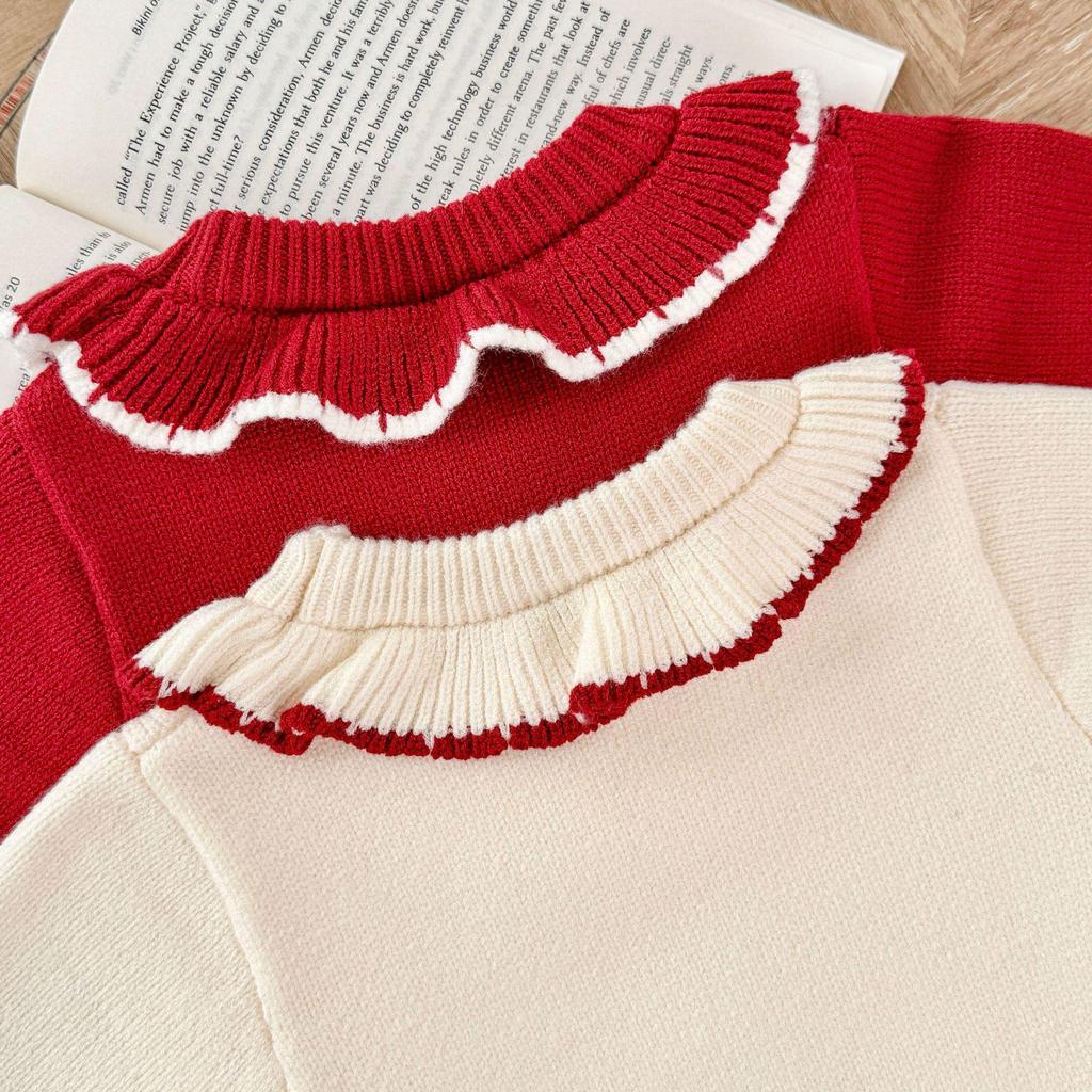 Baby Mädchen Herbst/Winter Strick Strampler Kleid mit Blumenmuster