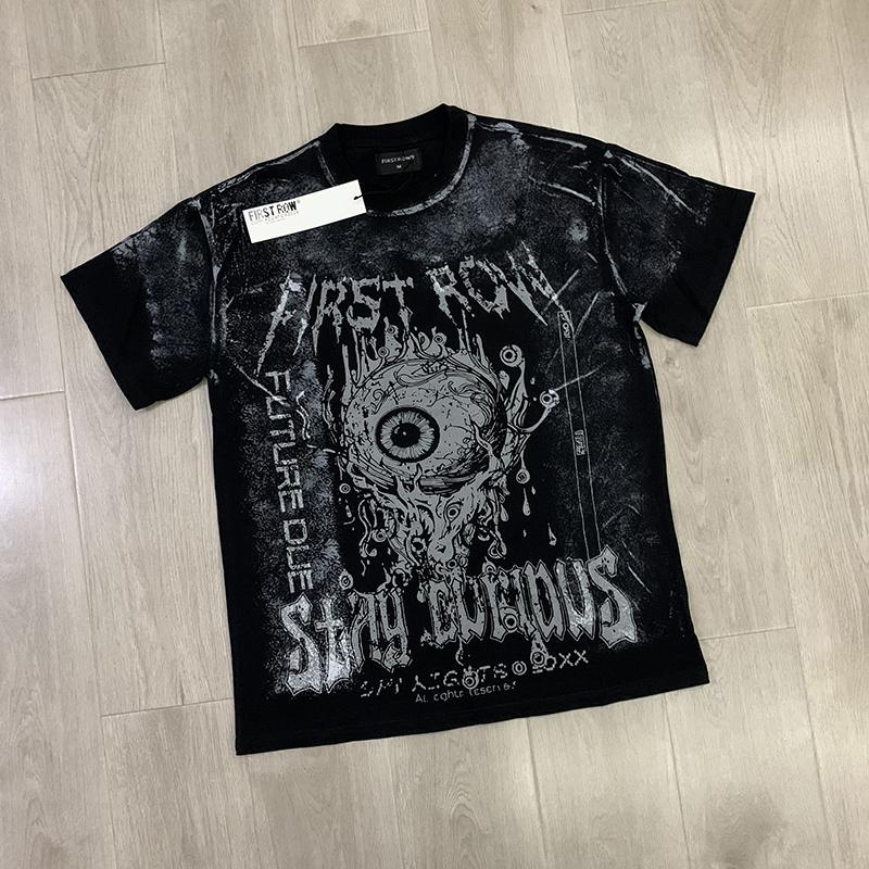 STREETRICH Fashion American Style Hot Drill Letters Mens Womens High Quality Short Sleeves Black Washed Tee S